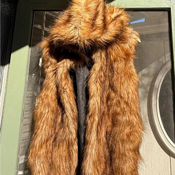 Faux Fur Vest Hoody with Black insulated Lining - Picture 1 of 5